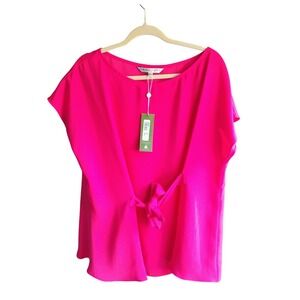 Trina Turk Kuri Top XXL Fuchsia Pink Sleeveless Tie Detail Blouse NWT